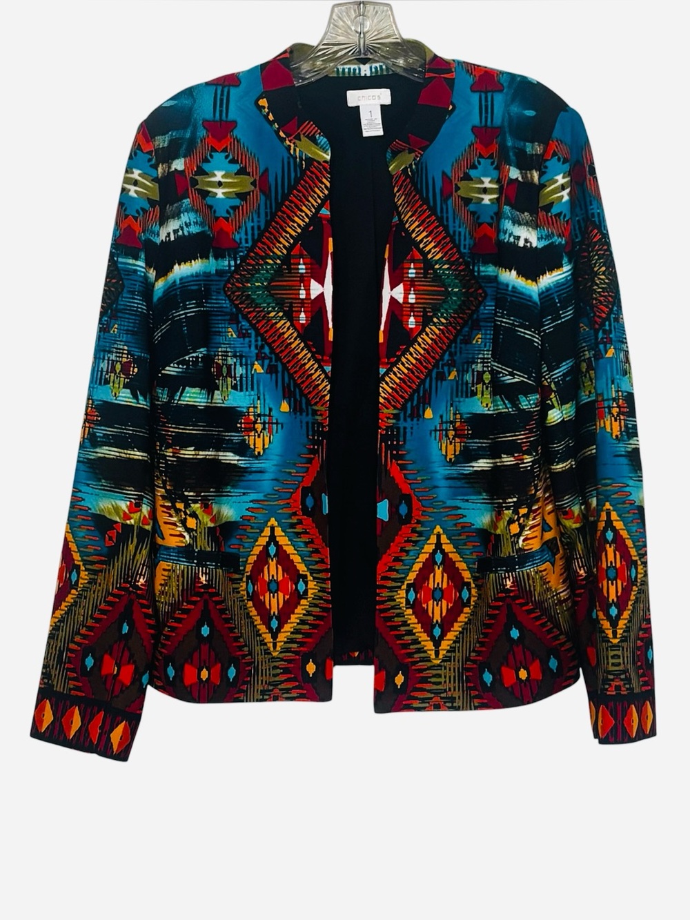 Chico's Southwestern Aztec Print Open Front Blazer Jacket Chico's Size 1